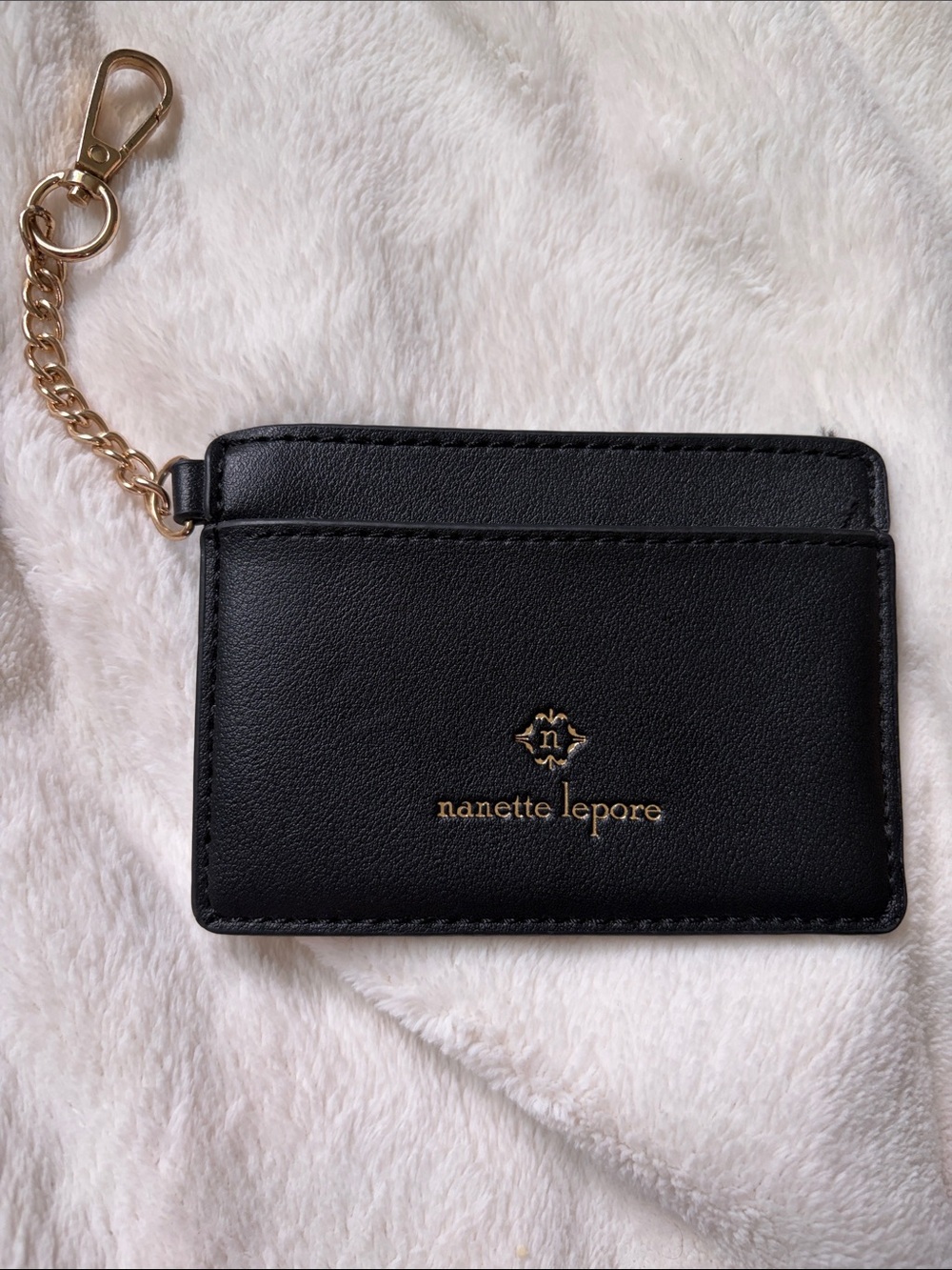 Nanette Lepore Black Cardholder with Gold Chain Accent